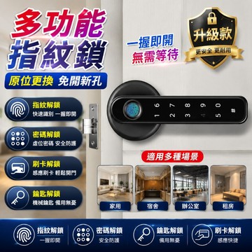 台灣隔日到貨【松禾SONGH💥五合一智能門把鎖】免打孔指紋密碼鎖 房間鎖 門鎖  門把鎖 指紋鎖 密碼鎖 適用90%門鎖
