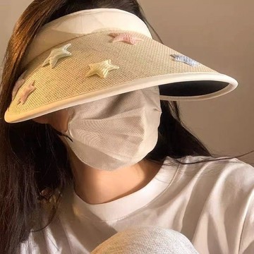 【砂糖夢境】2026新款防曬遮陽帽戶外空頂帽子女大檐夏季星星可愛草編太陽帽子