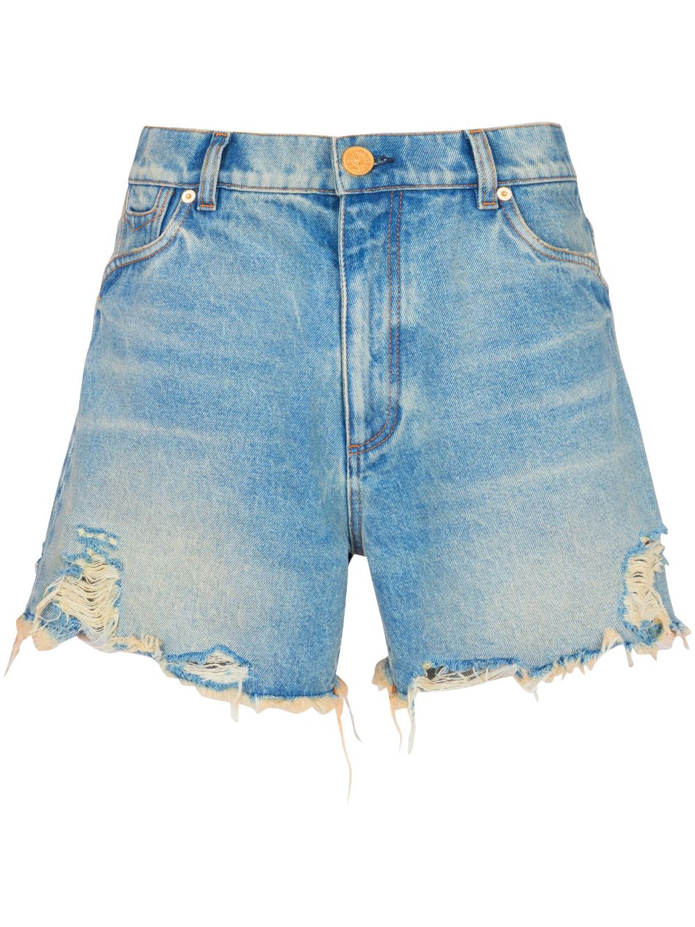 Balmain - mid-rise frayed denim shorts - women - Cotton - 42 - Blue