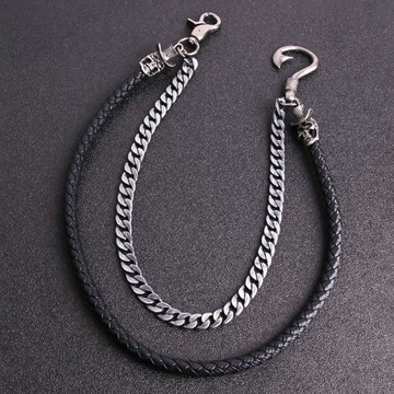 韓國ins原宿嘻哈簡約褲鏈腰鏈朋克雙層掛鏈皮編織配飾男女潮個性