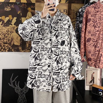 時尚字母滿印花 花襯衫男士 2026夏季新款潮流時尚痞帥休閒襯衫