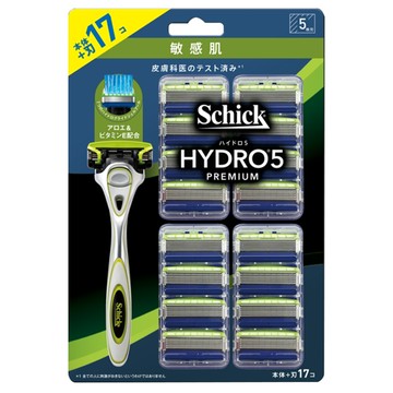 Schick 舒適牌 水次元 5Premium 敏感肌用刮鬍刀組 刀把 + 刀片 17個  1組  1盒