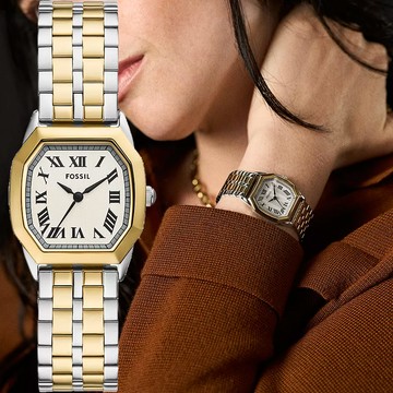 FOSSIL Harlow 復古八角大三針女錶-雙色/27mm ES5362