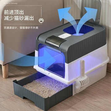 【SweetPet甜寵】貓砂盆 抽屜式 全封閉 超大號 雙門設計 頂出式 除臭功能 家用貓廁所