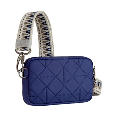 《TRAVELON》Boho防盜斜背胸包-格紋藍-- 側背包 斜肩包 手機包 小包 腰包 背帶包 防割防搶