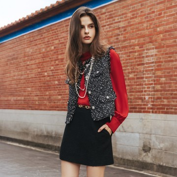 SO NICE 優雅鍊條圈圈紗毛呢短裙