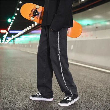 褲子高街ins潮牛仔褲春秋新款直筒褲美式寬松闊腿褲男士休閑長褲