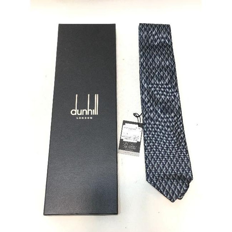 経堂) ダンヒル dunhill イタリア製 シルク ネクタイ ネイビー グレー