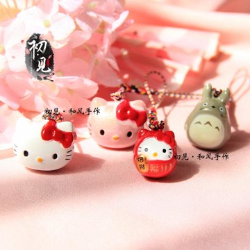 初見 和風KT貓龍貓水音鈴鐺御守手機掛繩鑰匙扣鏈包貓咪掛墜掛件