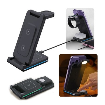 五合一15w立架無線充電h28支架 充電器 手機充電座 手機架 小夜燈 可充手機/耳機/手錶