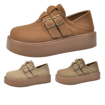 【白鳥麗子】兩穿可後踩鞋 街頭素色雙帶金屬釦圓頭厚底包鞋 店長推薦