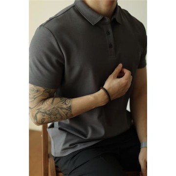 YUXIAN余閑雙面空氣層棉純色POLO衫翻領輕熟商務短袖通勤男裝春夏