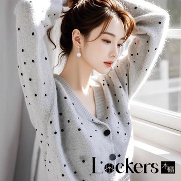 【Lockers 木櫃】韓系灰色波點針織衫 L114032002