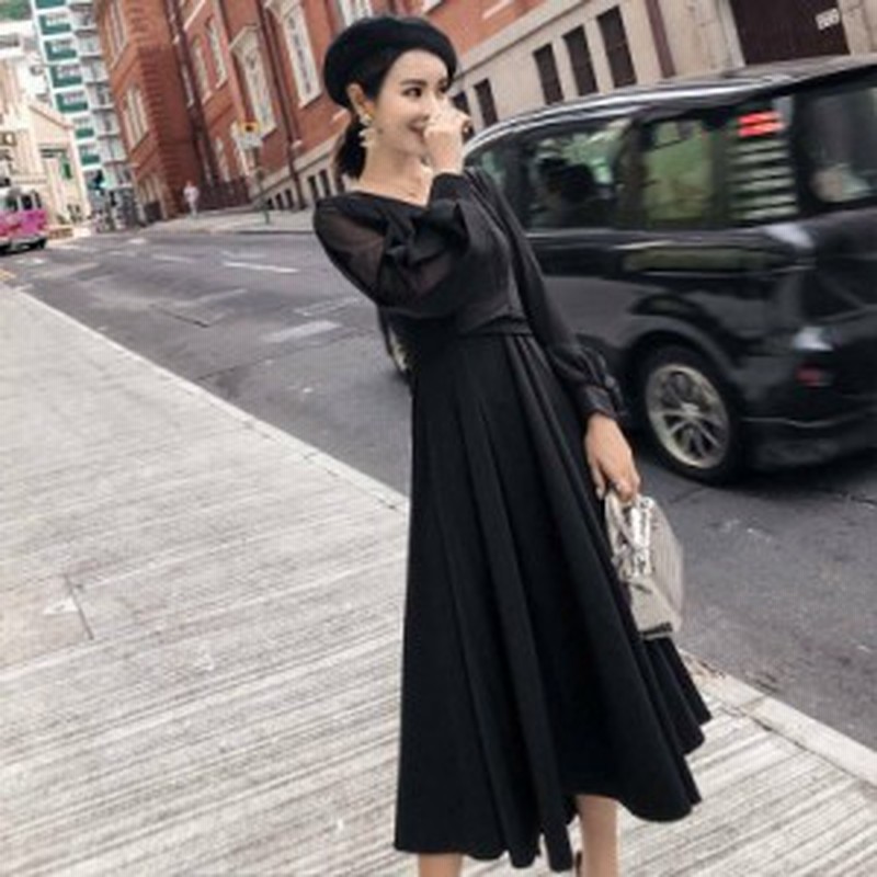 フレア ワンピース レディース 秋 冬 服 ミモレ 丈 長袖 オルチャン ファッション 大人 可愛い 30代 シースルー Op 0400 通販 Lineポイント最大1 0 Get Lineショッピング