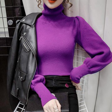 GOFO 針織毛衣 細軟包心紗不刺膚 韓系修身顯瘦 高領公主袖 打底針織衫 長袖 女生冬天服飾 長袖上衣 女裝衣著