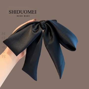 🔥2件9折🍊臺北出貨🍊可開發票高端優雅黑色緞面蝴蝶結髮夾女氣質後腦勺半扎發彈夾一字夾髮卡子
