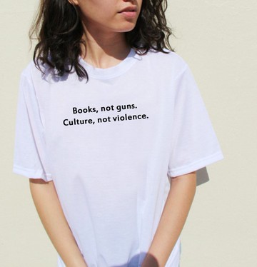 Books Not Guns Culture Not Violence 短袖T恤 白色 夏裝文字