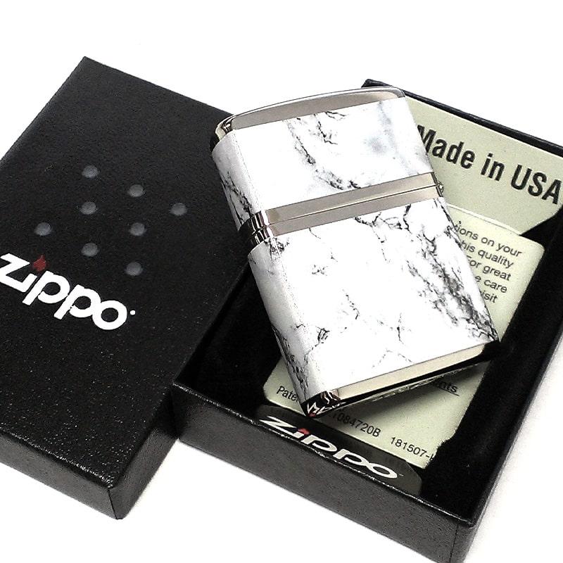 ジッポ ライター ZIPPO ロゴ シルバー ホワイト 4面加工 大理石 Marble Logo かっこいい おしゃれ メンズ ギフト プレゼント