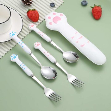 創意不銹鋼餐具盒叉子勺子套裝單人裝兒童可愛學生一人用便攜餐盒