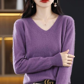 洋氣V領針織打底軟糯衫女春秋冬內搭薄款上衣小個子寬松軟糯毛衣