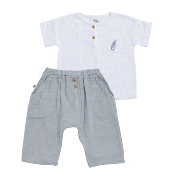 四季系列-彩色比得純棉紗布短袖七分褲套裝