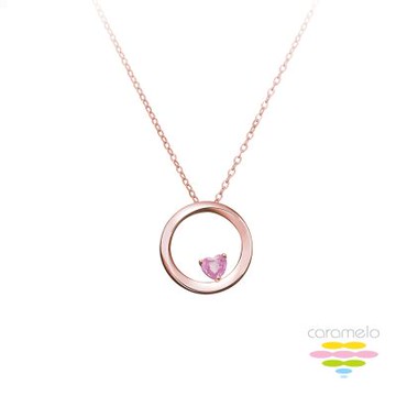 彩糖鑽工坊 14K 玫瑰金 愛心寶石 愛心項鍊 (粉紅色剛玉寶石)