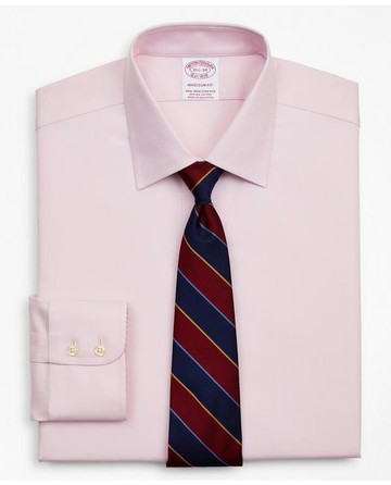 Brooks Brothers Men's Stretch Madison Relaxed-Fit Dress Shirt, Non-Iron Royal Oxford Ainsley Collar | Pink | Size 15½ 36