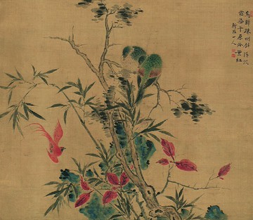 清華喦疏樹歸禽圖軸65.8x60名人字畫名畫復制品仿古畫裝飾畫