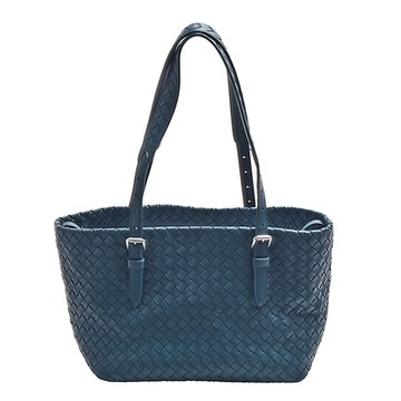 BOTTEGA VENETA 寶緹嘉  經典小羊皮編織手提/肩背包(藍綠色-展示品)