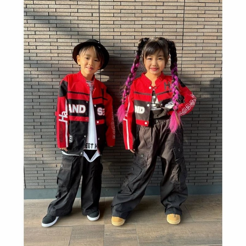 キッズダンス衣装 セットアップ 赤 黒 ヒップホップ 衣装 ダンス