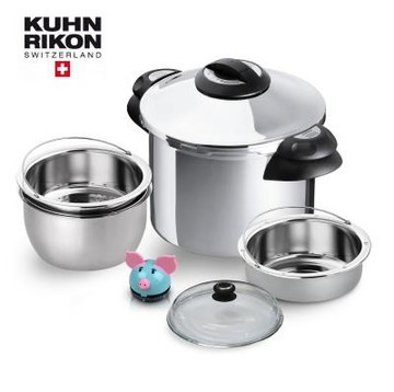 【快速上菜】 KUHN RIKON瑞士首席8L壓力鍋+煉雞精配件三件組+粉彩豬計時器#元氣加油站