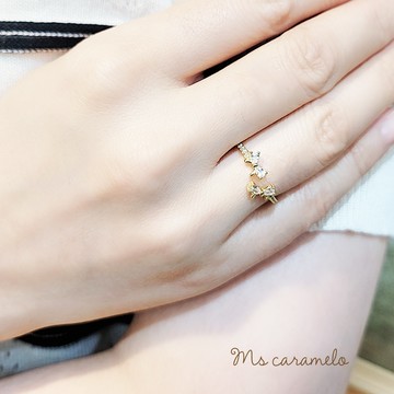 【焦糖小姐 Ms caramelo】 925純銀鍍K黃開口戒 蝴蝶结戒
