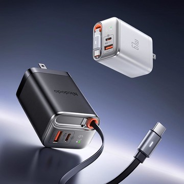 LQ CH411 FreeGo系列Type-C伸縮線GaN氮化鎵1A1C充電器67W 黑色