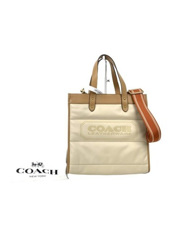 coach 杏色 Field Tote 拼色皮革托特包 手提包 肩背包
