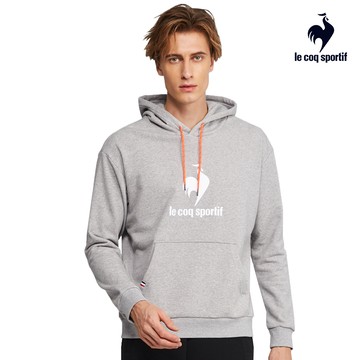 【LE COQ SPORTIF 法國公雞】男女款麻花灰色休閒基礎連帽T恤LWS2343195