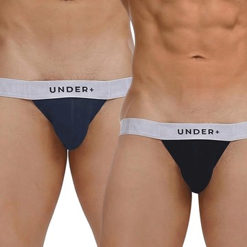 UNDERPLUS Silk Modal 50支莫代爾桑蠶絲 高衩三角內褲2件組  黑色 + 深藍色  XL