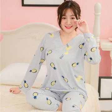 lingling日系 V領條紋牛奶絲二件式睡衣組(全尺碼)