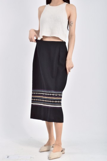 (S) nice claup co ltd刺繡開衩黑色長裙