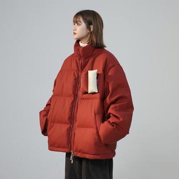 minette無性別冬季羽絨服PU軟皮90白鴨絨防風寬松立領外套學生款