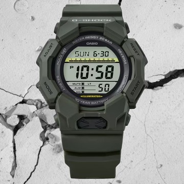 CASIO 卡西歐 G-SHOCK 大錶殼 多重時間 實用功能電子錶-綠 GD-010-3 防水200米