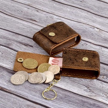 U6.JP6 手工皮件-純手工縫製進口壓紋皮咖啡色小型零錢包、萬用包