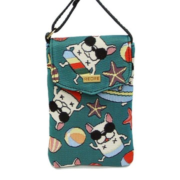 手機袋S  防潑水 平織緹花 法鬥夏日趣(藍綠)  iphone12  斜背