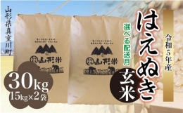 ＜配送時期が選べて便利＞ 令和5年産 真室川町厳選 はえぬき ＜玄米＞ 30㎏（15kg×2袋）