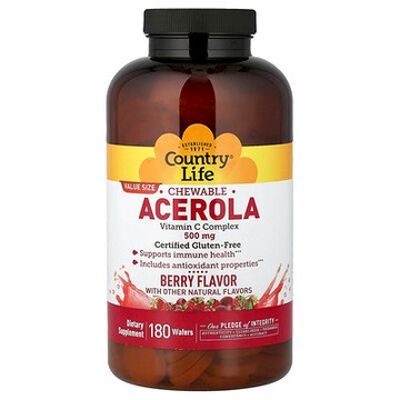 Country Life, 針葉櫻桃咀嚼片，維生素 C 複合物，500 毫克，180 片
