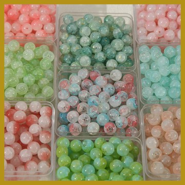 （20顆/包）10mm新品玉碎琉璃珠 diy散珠材料 暈染串珠爆花冰裂珠 串珠 串珠材料 串珠材料包 珠珠材料 手串材料