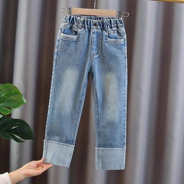 女童褲子煙管褲春秋2026新款春裝中大兒童裝洋氣直筒牛仔褲九分褲