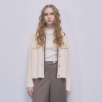 【MASTINA】小香風金釦翻領針織外套 黑 米(魅力商品)