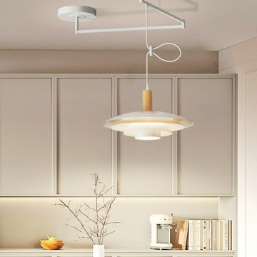 免運 可開票 台灣公司 吊燈 床頭燈 餐廳吊燈 客廳吊燈 可移位餐廳吊燈 日式原木搖臂餐桌吧臺燈奶油風北歐丹麥ph5飛碟燈