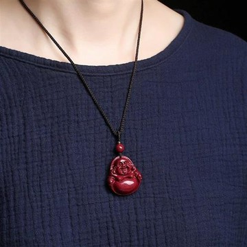 【巴黎精品】現貨+預購 硃砂項鍊朱砂吊墜子擋煞防小人轉運除穢淨化招財開運-彌勒佛大號男女飾品a1jt11