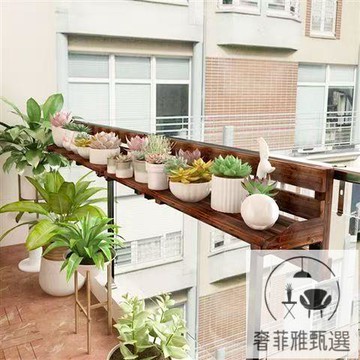 花架置物架 陽臺欄桿戶外碳化室外掛式實木創意懸掛簡約壁掛可折疊陽臺花架